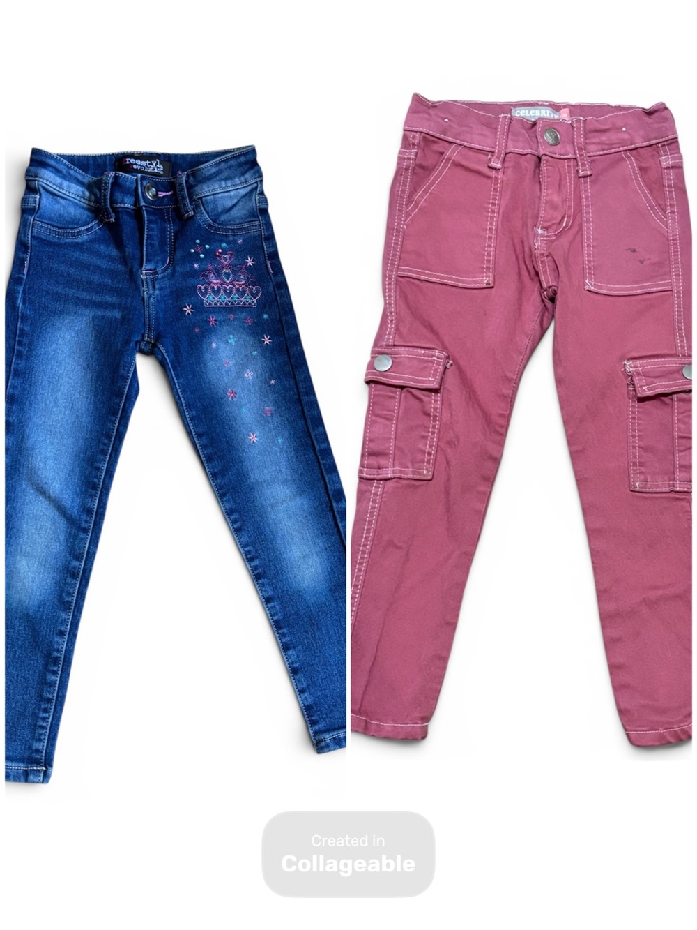 Freestyle Revolution Pink Cargo Jeans & Blue Embroidered Denim size 5